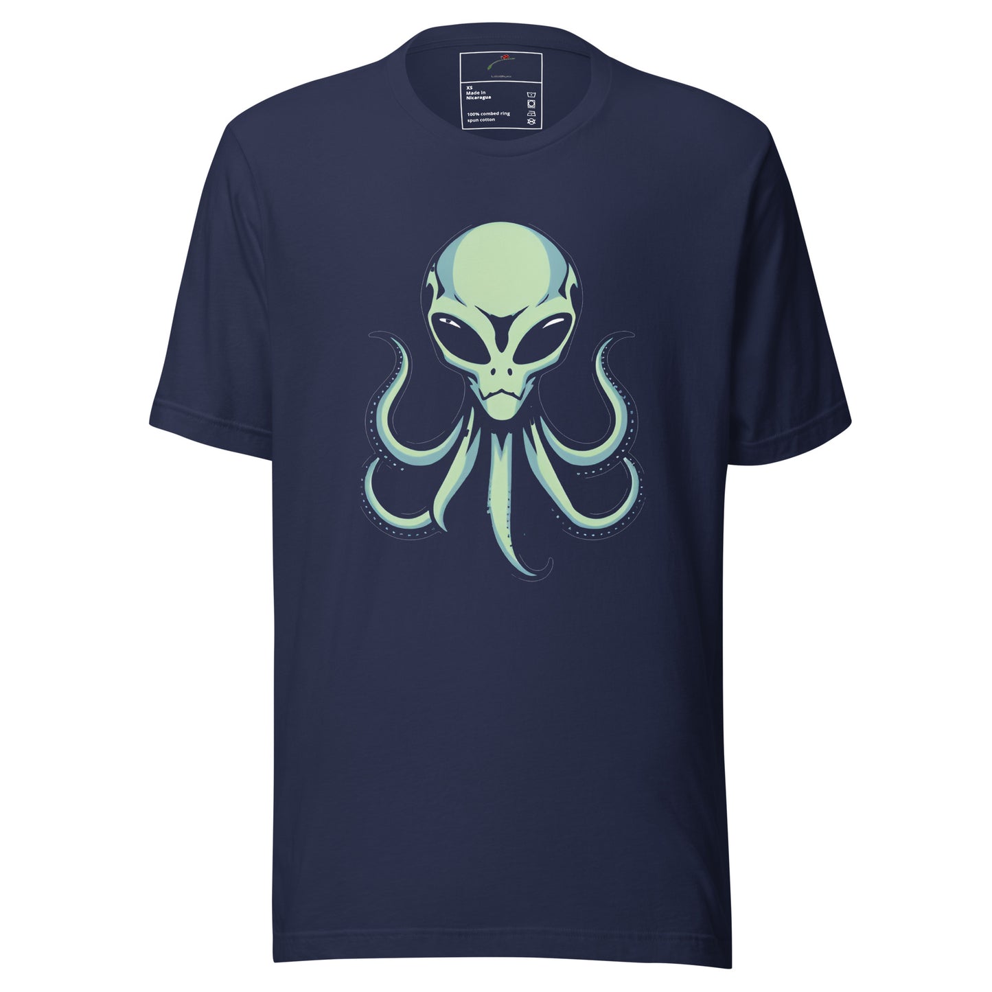 Navy blue alien octopus men’s t-shirt featuring a unique extraterrestrial design