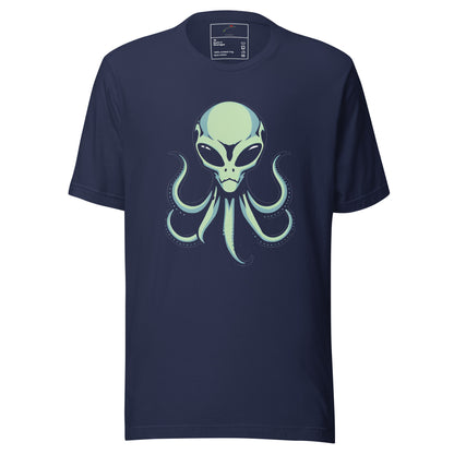 Navy blue alien octopus men’s t-shirt featuring a unique extraterrestrial design