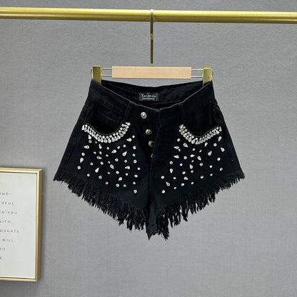 Diamond Embellished Denim Shorts