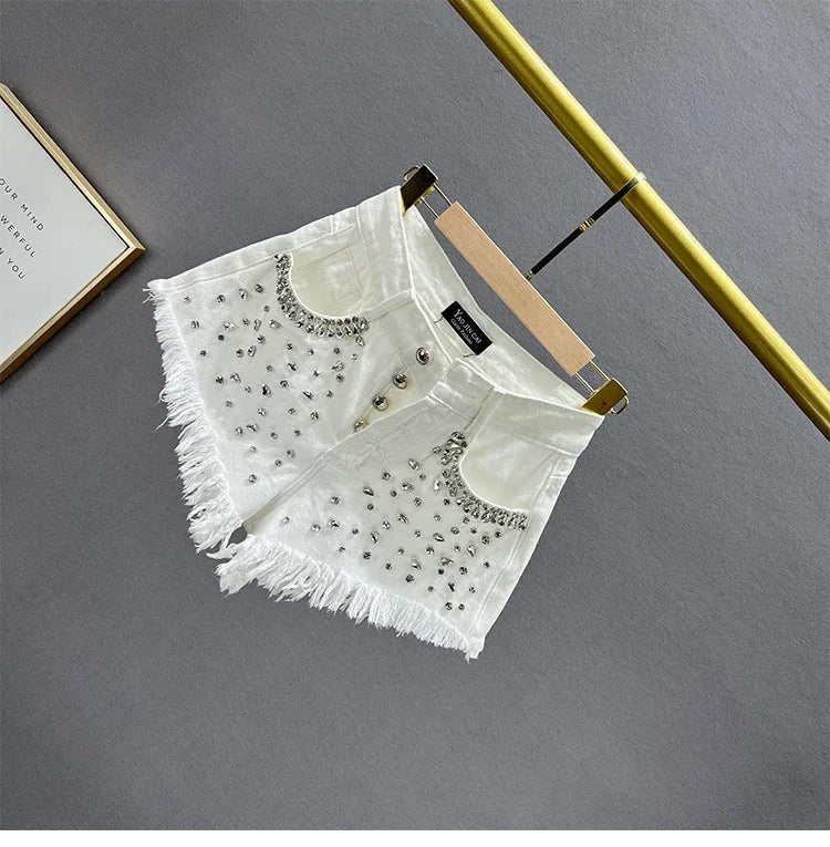 Diamond Embellished Denim Shorts