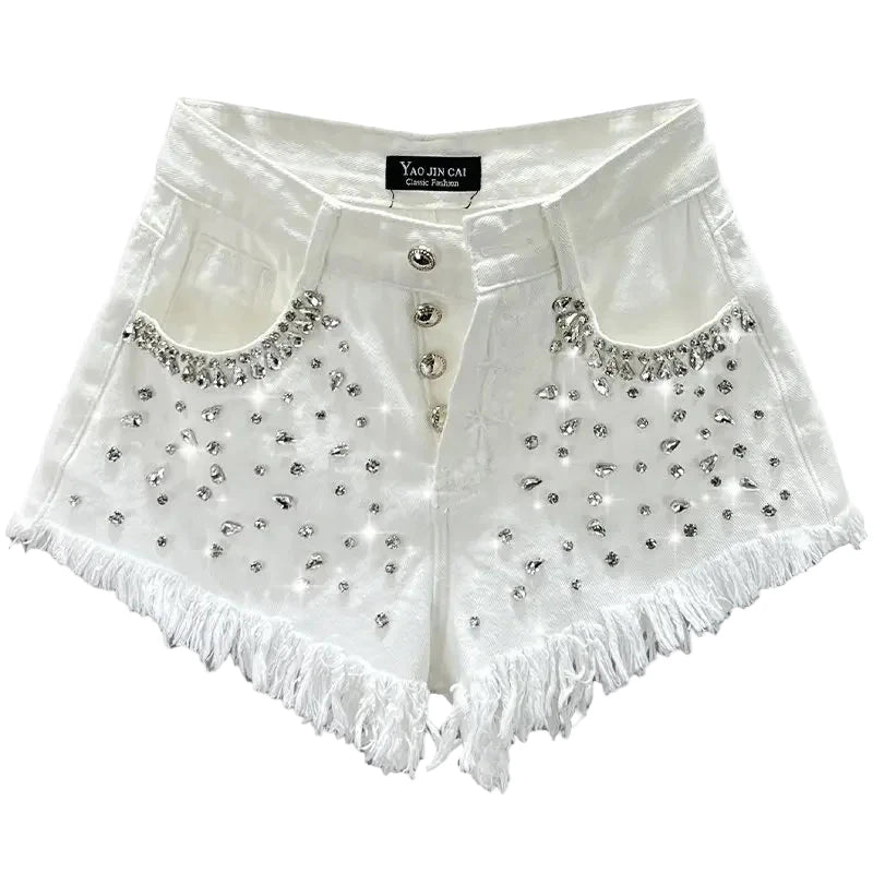 Diamond Embellished Denim Shorts