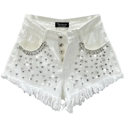 Diamond Embellished Denim Shorts