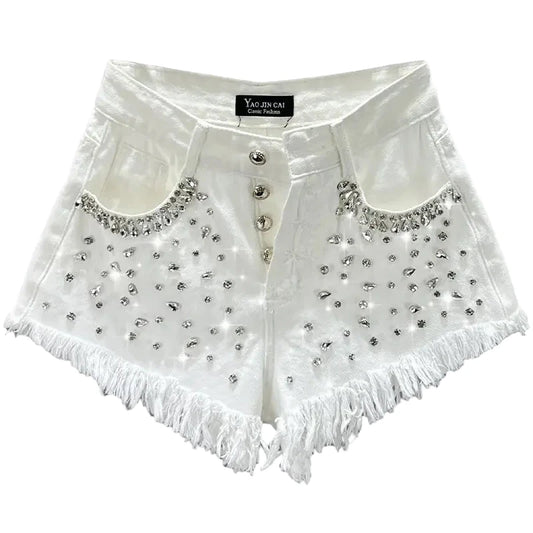 Diamond Embellished Denim Shorts