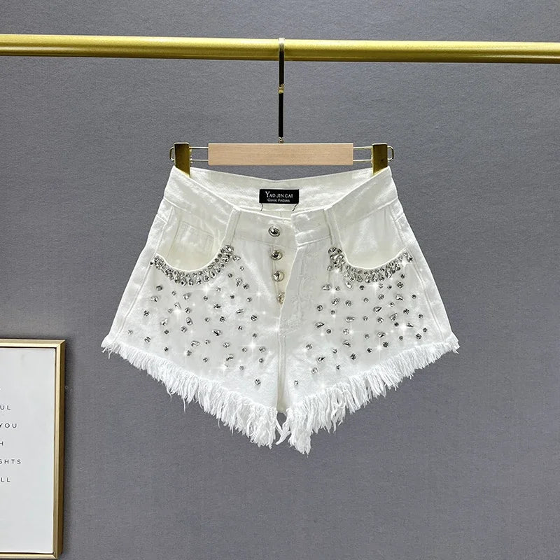 Diamond Embellished Denim Shorts