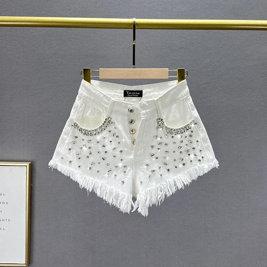 Diamond Embellished Denim Shorts