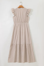LuckeLadybug LLC Fit & Flare striped and maxi dress with ruffle sleeves and tiered design