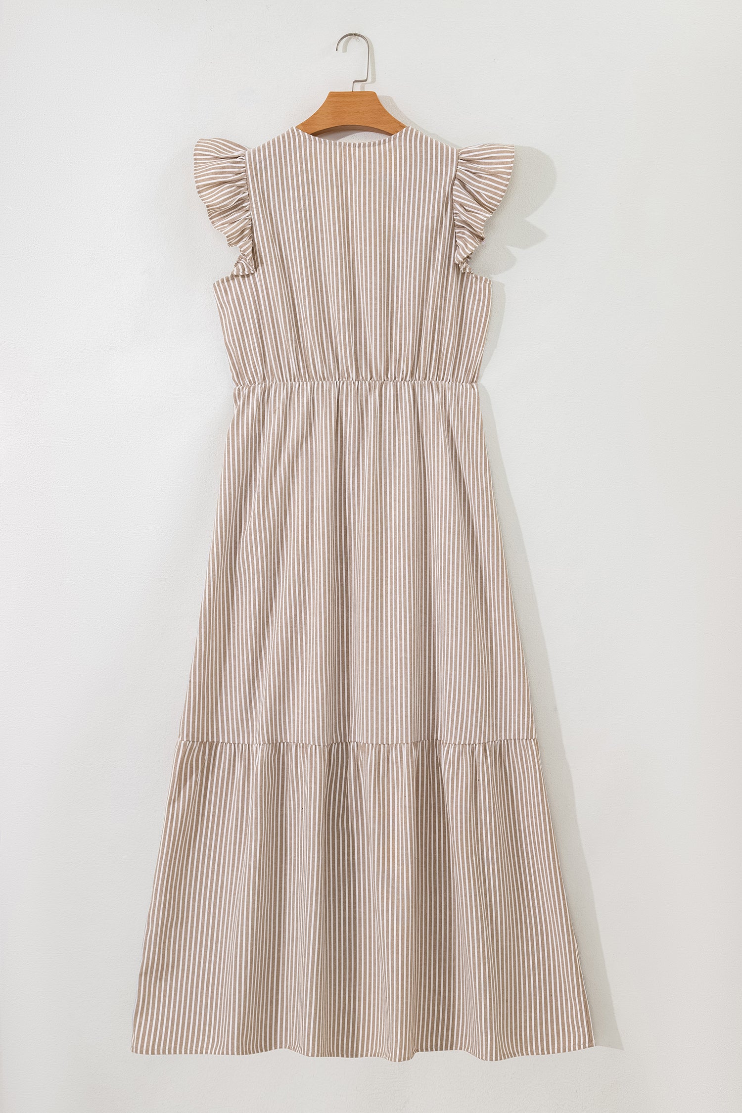 LuckeLadybug LLC Fit & Flare striped and maxi dress with ruffle sleeves and tiered design