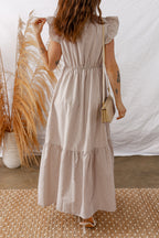 LuckeLadybug LLC Fit & Flare Striped and maxi dress with ruffle sleeves and tiered skirt