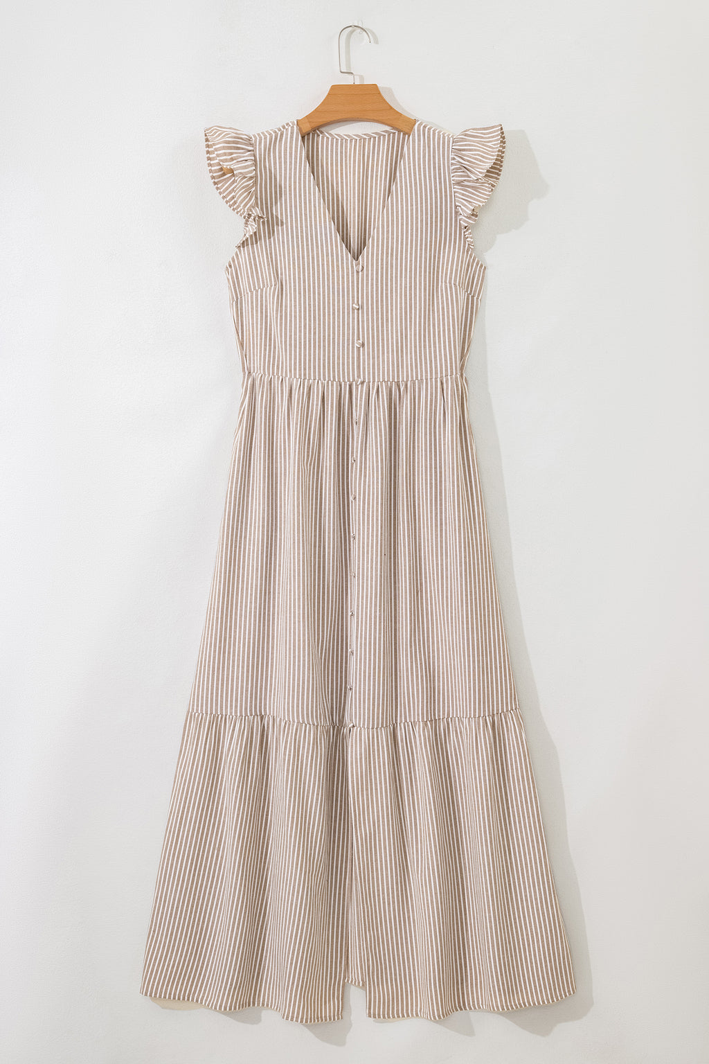 LuckeLadybug Fit & Flare striped and maxi dress with ruffle sleeves and button details