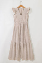 LuckeLadybug Fit & Flare striped and maxi dress with ruffle sleeves and button details