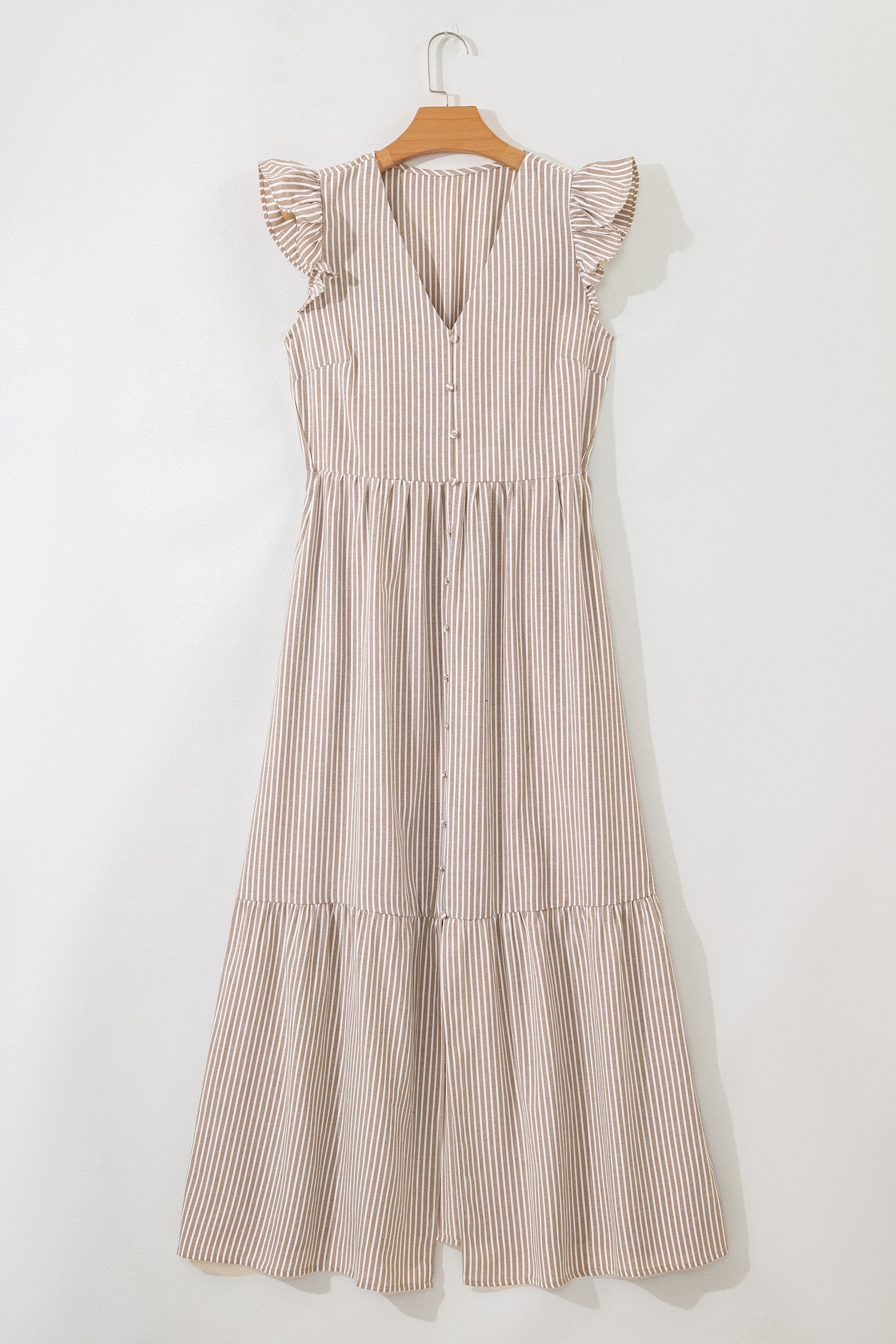 LuckeLadybug Fit & Flare striped and maxi dress with ruffle sleeves and button details