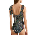 LuckeLadybug One-Piece Swimsuit with Animal Print Cheetah Design and Stylish Tie Straps