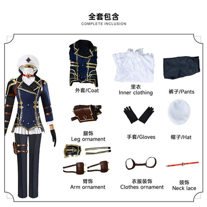 Complete anime cosplay costume for women including coat, inner clothing, gloves, pants, and accessories