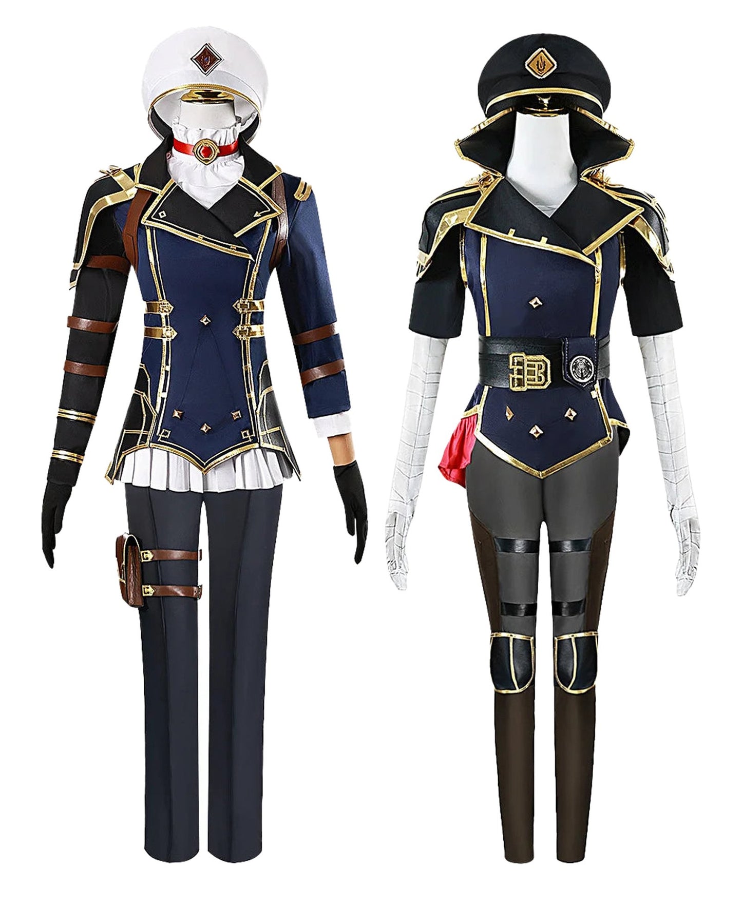 Anime cosplay costume for women featuring a stylish navy blouse and tailored pants with accessories