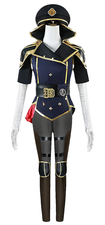 Anime cosplay costume for women featuring a stylish military design with gold accents and a bold collar