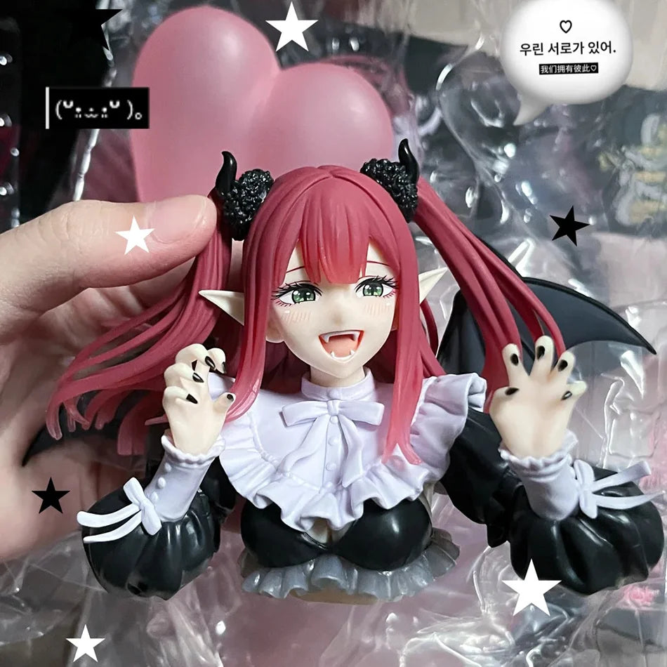 Anime figure of a character with red hair, horns, and bat wings perfect for collectors
