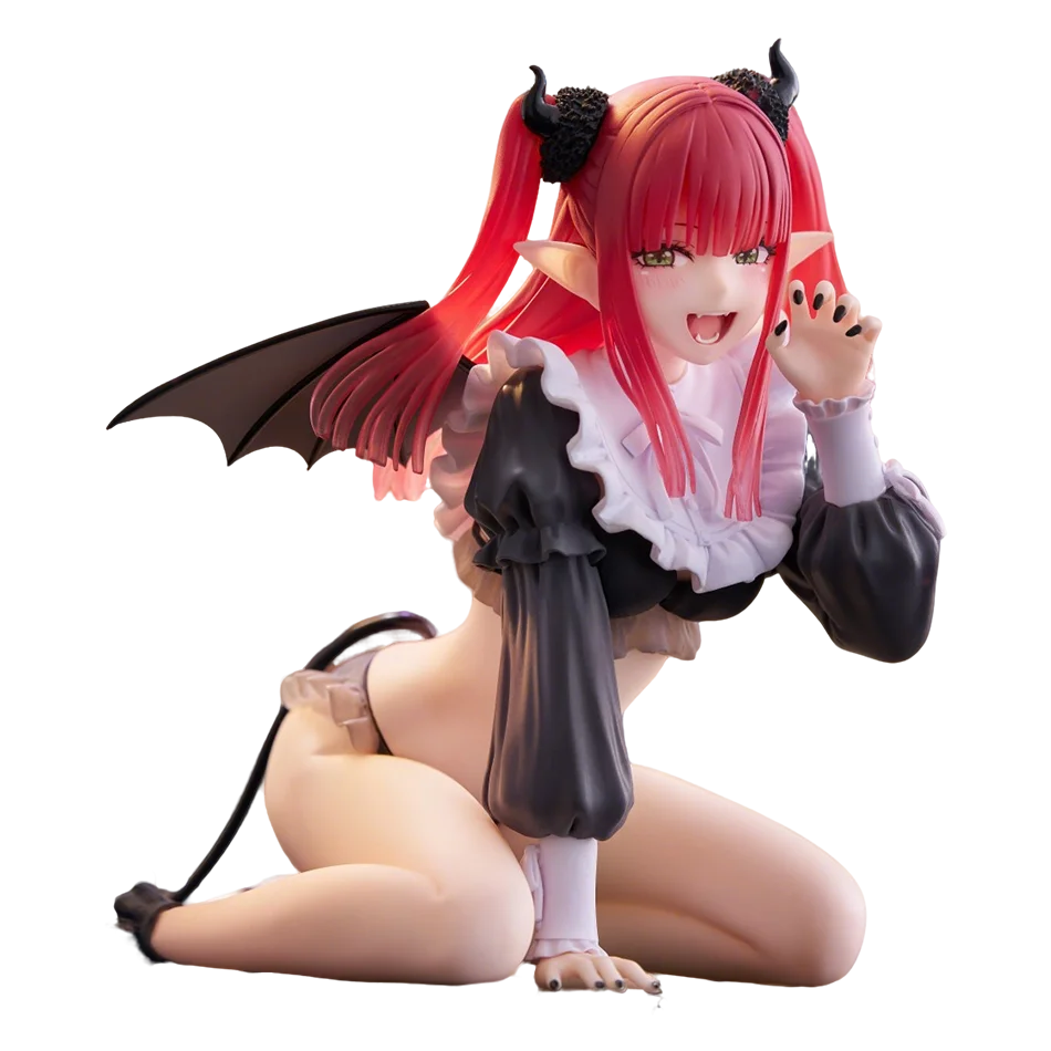 LuckeLadybug LLC cute anime figure of a demon girl with red hair and bat wings, styled in a playful pose