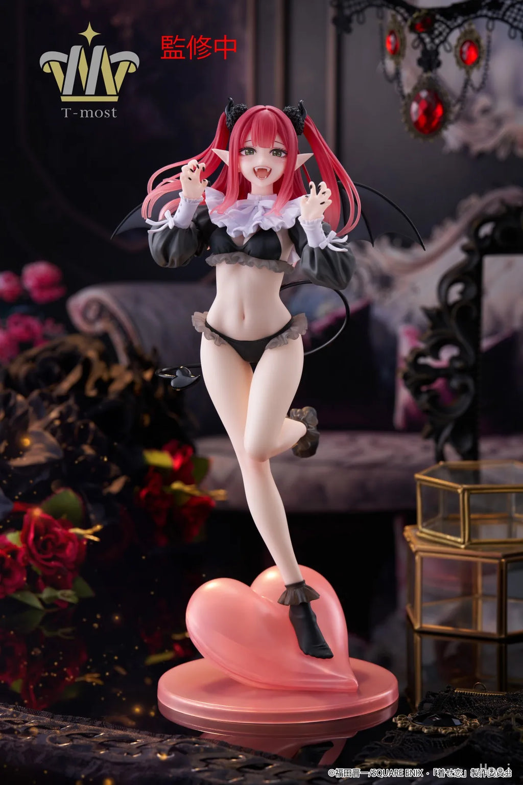 LuckeLadybug LLC anime figure of a cute character in a black outfit standing on a heart-shaped base