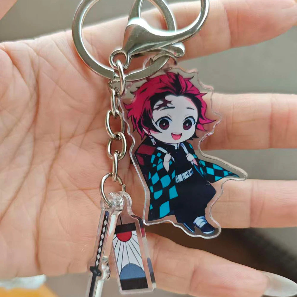 LuckeLadybug LLC anime figure keychain featuring a colorful character with vibrant hair and outfit