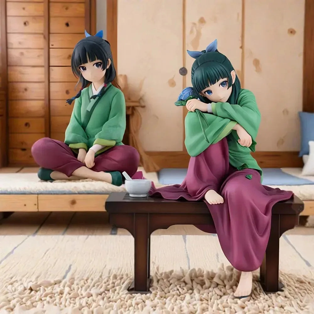 Two LuckeLadybug anime figures in traditional outfits, seated on a tatami mat with a tea table