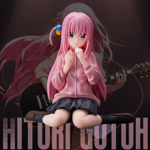 Hitoru Guitoh anime figure depicting a girl with pink hair in a hoodie, sitting with a guitar