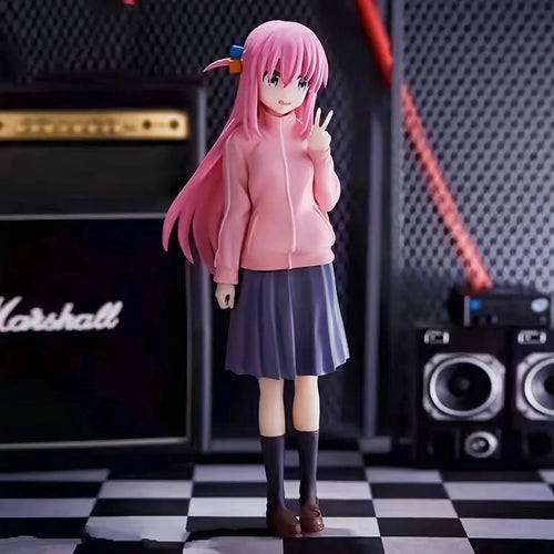 LuckeLadybug anime figure of a girl in a pink hoodie and skirt with peace sign gesture