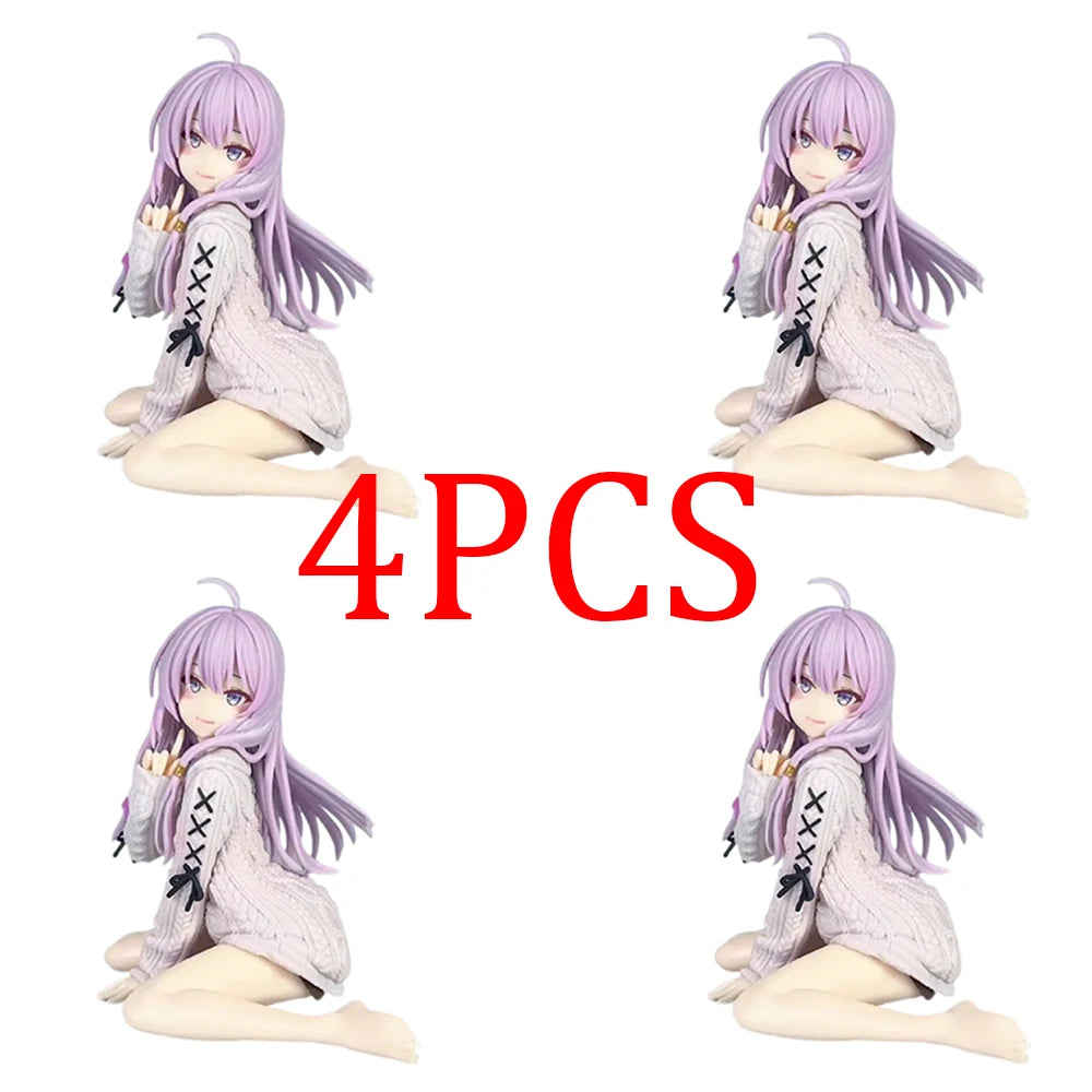 Set of 4 LuckeLadybug LLC anime figure in cute sweater with purple hair and playful expression