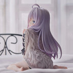 Beautiful anime figure with long lavender hair wearing a cozy sweater, showcasing intricate details