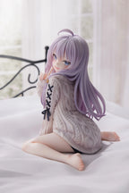 LuckeLadybug LLC anime figure of a girl in a cozy sweater seated on a bed with long purple hair
