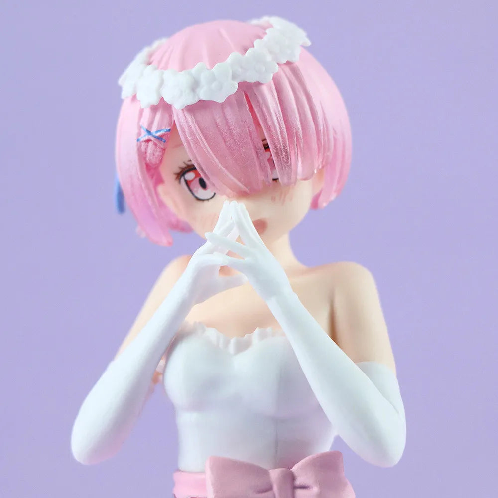 Anime figure of a character with pink hair and a dress, showcasing intricate details and vibrant colors
