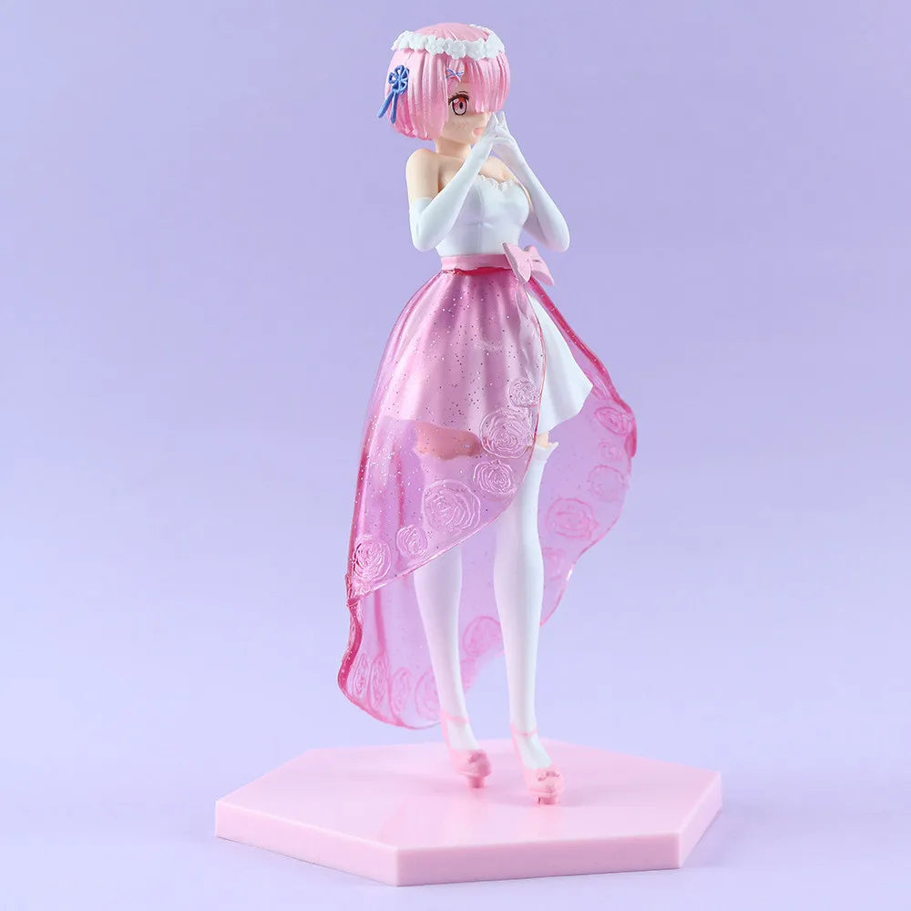 LuckeLadybug LLC anime figure of a girl in a pink dress and delicate accessories on a hexagonal base