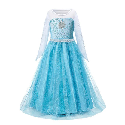 Sparkling Anna Elsa princess dress for girls with blue tulle skirt and elegant sleeves
