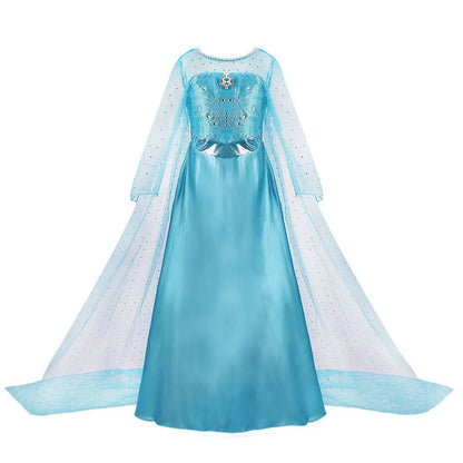 Anna Elsa princess dress for girls with a beautiful blue design and flowing cape