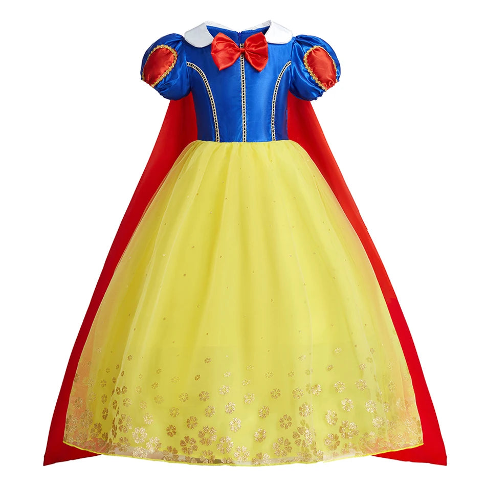 Snow White Costume Dress for Girls with Yellow Skirt, Blue Bodice, and Red Cape, perfect as Anna Elsa princess dress for girls