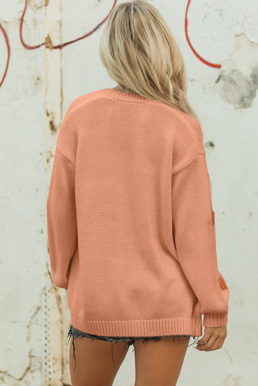 Pumpkin Print Cardigan with Carving Stencils