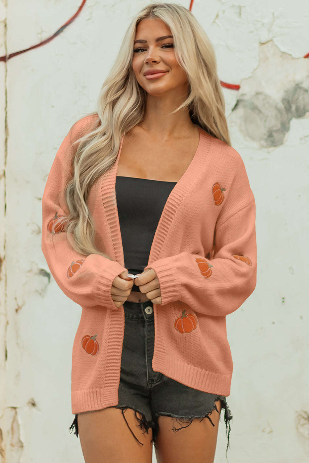 Pumpkin Print Cardigan with Carving Stencils
