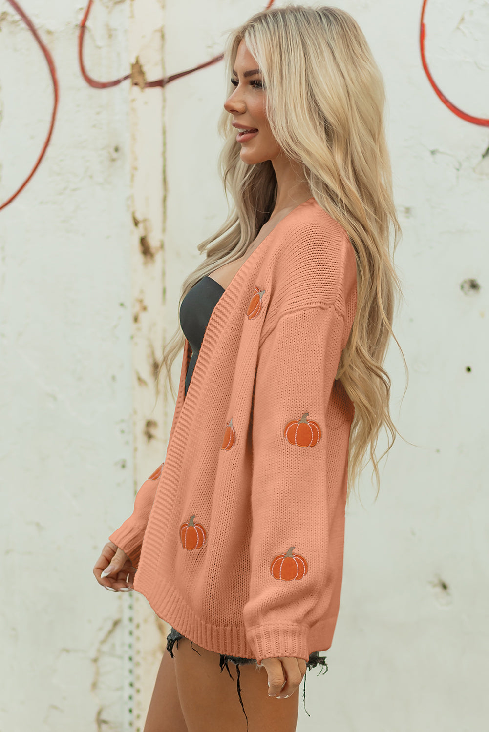 Pumpkin Print Cardigan with Carving Stencils