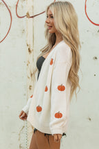 Pumpkin Print Cardigan with Carving Stencils