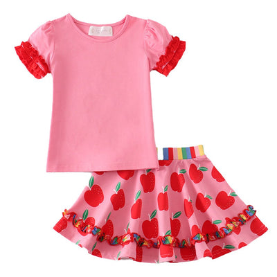 Adorable Fruit Apples Print Girl Skirt Set For Your Little Fashionista! - LuckeLadybug LLC