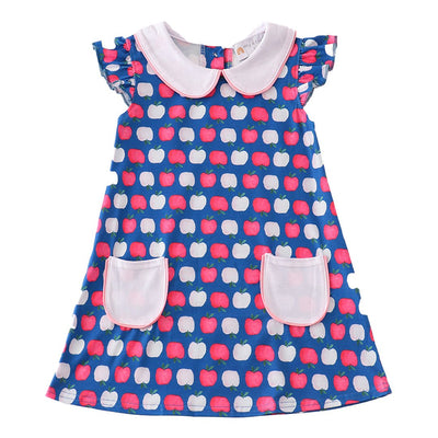 Adorable Fruit Apples Print Pocket Dress For Trendy Tots - Perfect For Playtime! - LuckeLadybug LLC