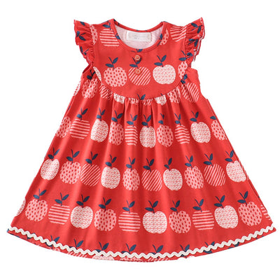 Adorable Fruit Apples Print Ruffle Dress For Trendy Tots - Perfect For Playdates And Photoshoots! - LuckeLadybug LLC