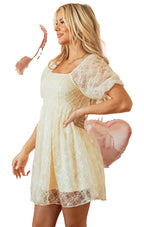 LuckeLadybug apricot sequin lace dress with puff sleeves and a playful design perfect for special occasions