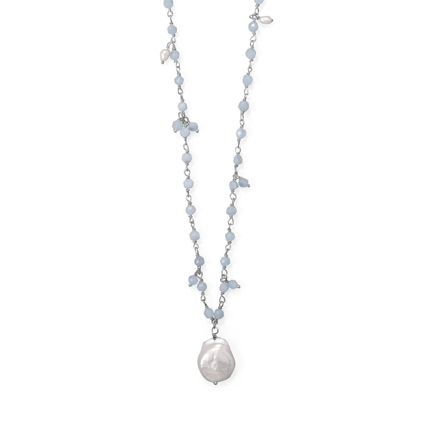 Aquamarine and freshwater pearl necklace with decorative beads and a large pendant for elegant style