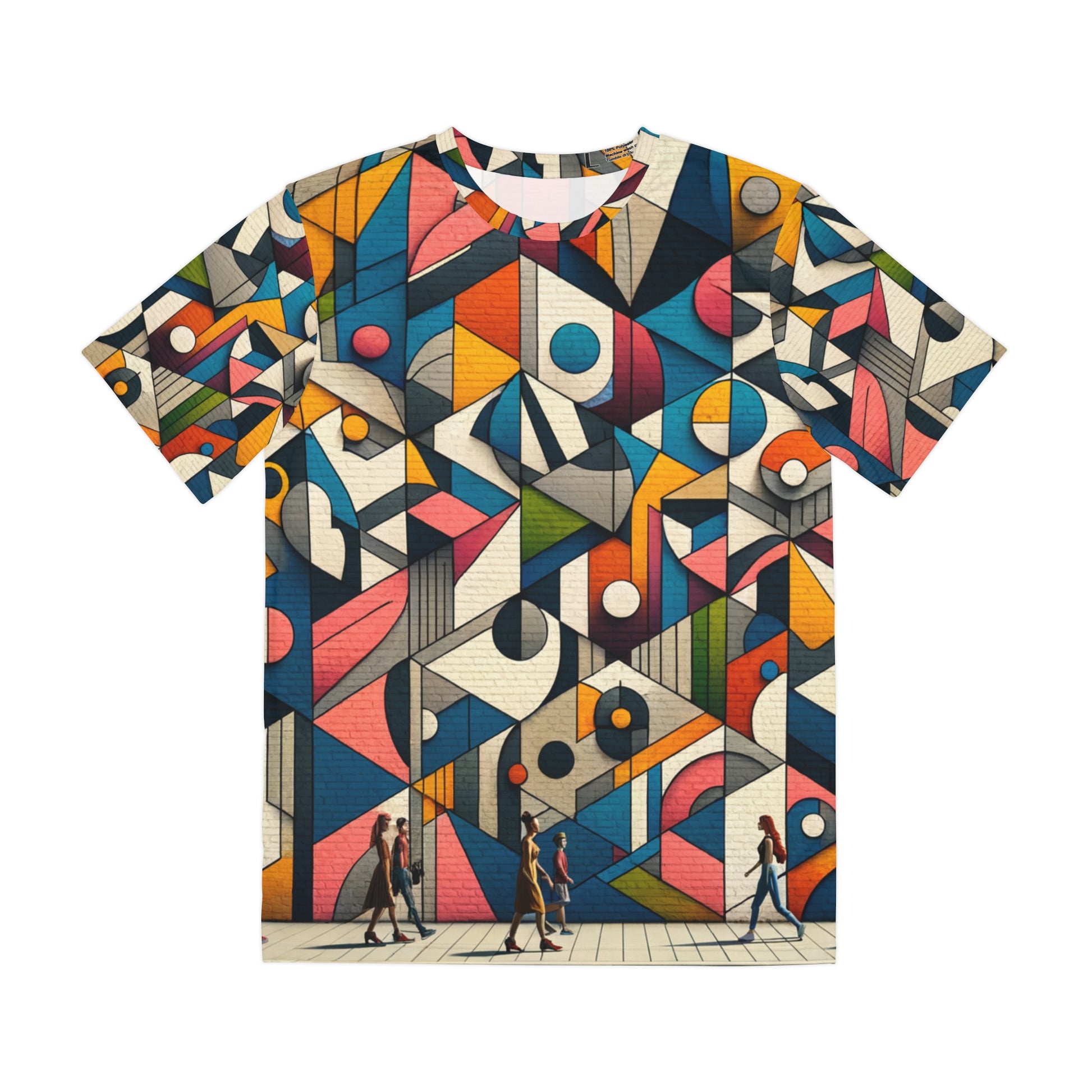 LuckeLadybug artistic abstract graphic t shirt with colorful geometric shapes and cityscape design