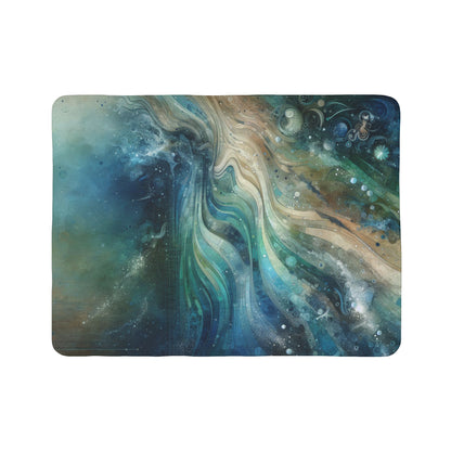 LuckeLadybug sherpa blanket featuring a swirling cosmic design as an artistic home decor blanket