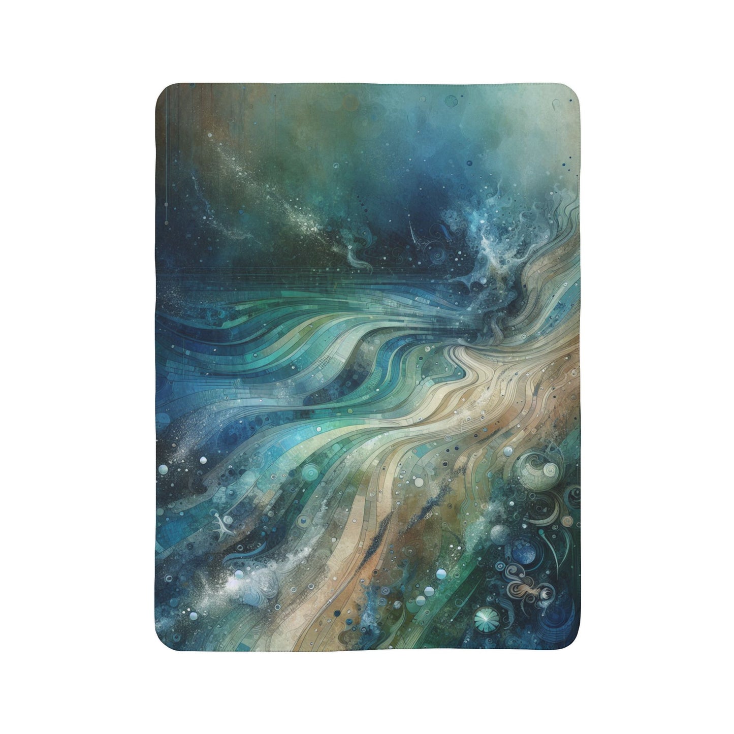 LuckeLadybug sherpa blanket with swirling blue and beige design artistic home decor blanket