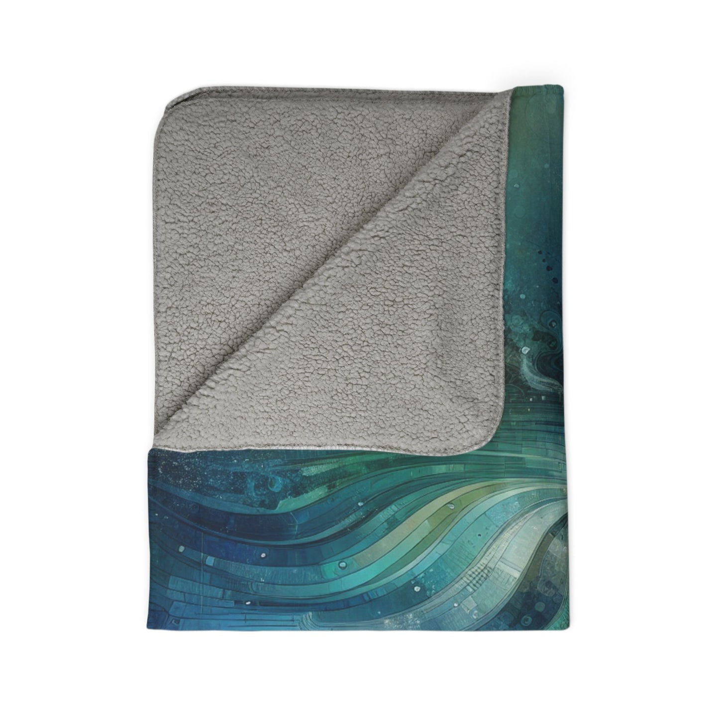 LuckeLadybug sherpa blanket featuring a blue and green wave design artistic home decor blanket