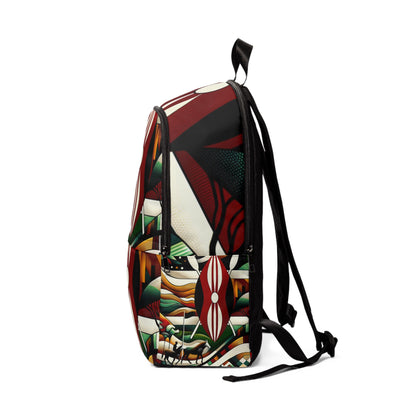 LuckeLadybug unique artistic backpack for school featuring colorful abstract geometric and organic pattern side view