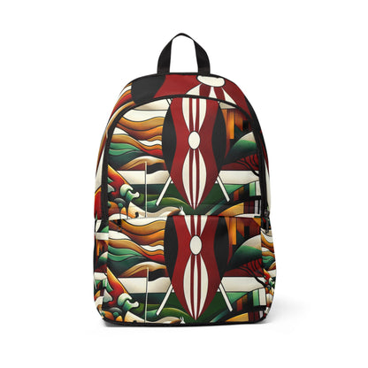 LuckeLadybug patterned backpack with bold abstract colorful waves and shields unique artistic backpack for school