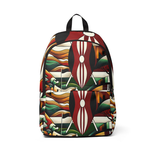 LuckeLadybug patterned backpack with bold abstract colorful waves and shields unique artistic backpack for school